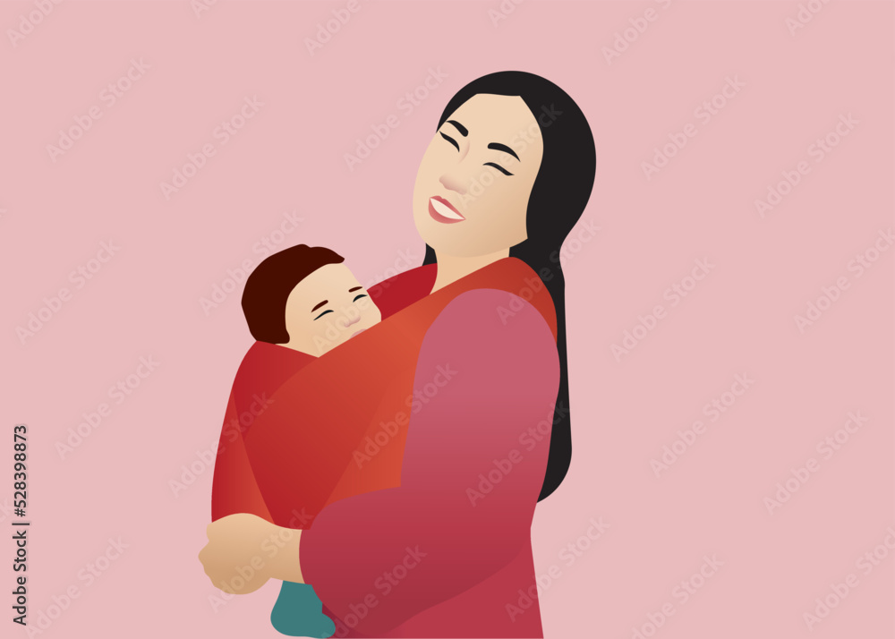 Mother babywearing. Family portrait of mother and baby
Mother babywearing. Family portrait of mother and baby