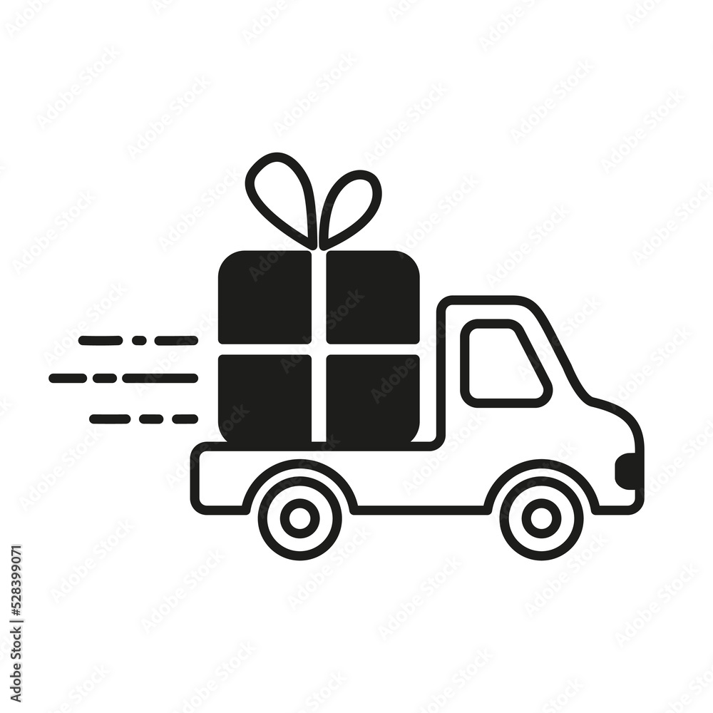 Vector winter logo design. Black and white christmas gift delivery icon Vector winter logo design. Black and white christmas gift delivery icon