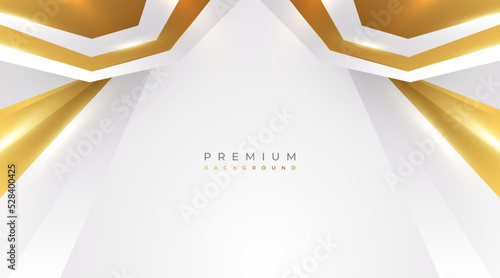 Luxury White and Gold Background with Golden Lines and Paper Cut Style. Premium Gray and Gold Background for Award, Nomination, Ceremony, Formal Invitation or Certificate Design