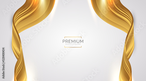 Luxury White and Gold Background with Golden Lines and Paper Cut Style. Premium Gray and Gold Background for Award, Nomination, Ceremony, Formal Invitation or Certificate Design