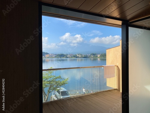 Clouds covered Mt fuji from the patio, at Kawaguchiko lakeside, Yamanashi prefecture year 2022 August 27th