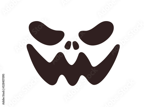 Scary Halloween face stencil with eye holes and creepy wavy smile. Spooky mon...