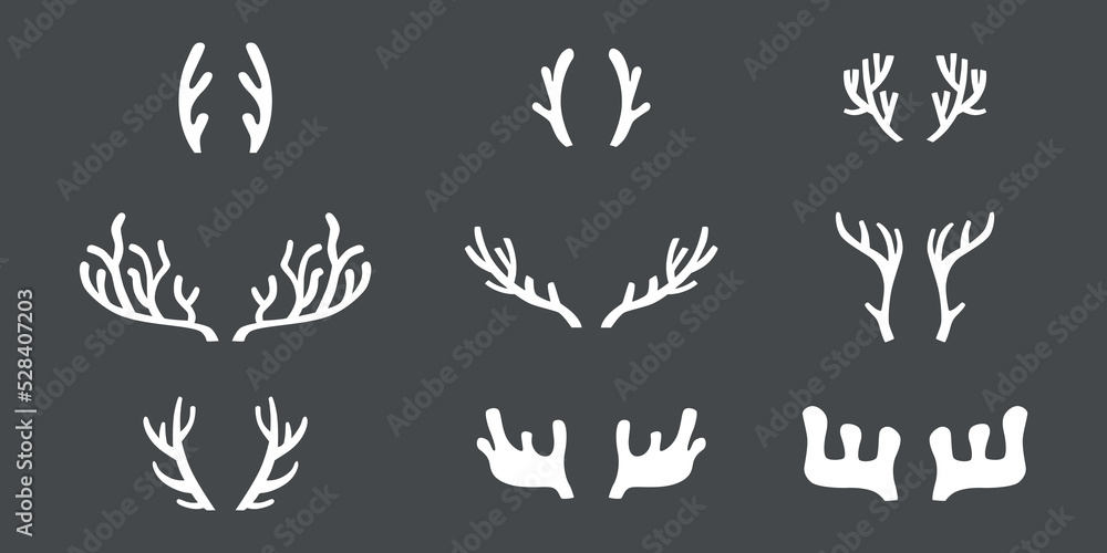 Antlers silhouette set for photo prop box. Vector stock illustration isolated on black chalkboard background for logo. Antlers silhouette set for photo prop box. Vector stock illustration isolated on black chalkboard background for logo.