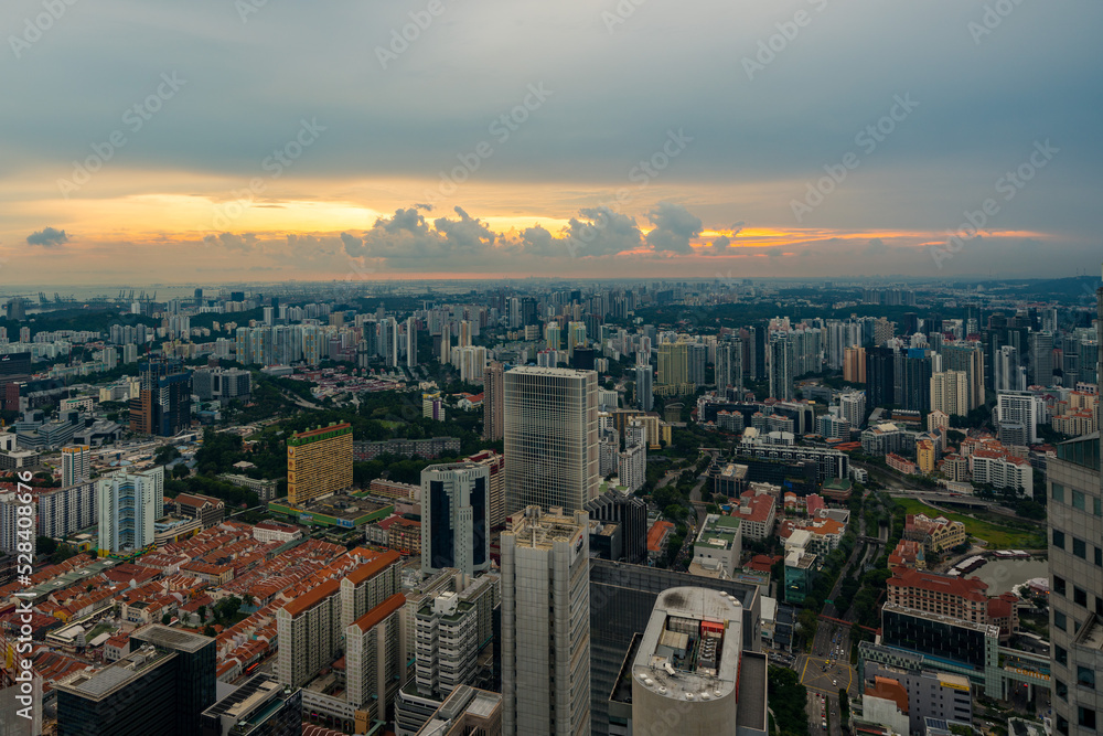 Cityview of Singapore central and residencial area at dusk. 