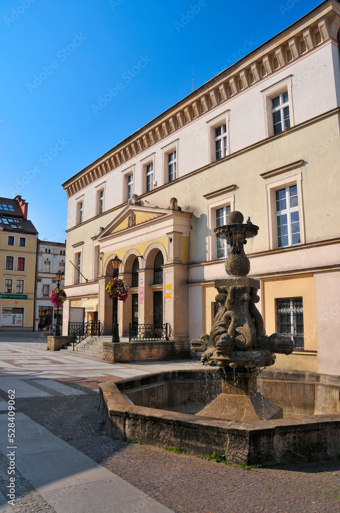 Fototapeta premium Fountain at the old town. Zlotoryja, Lower Silesian Voivodeship, Poland.
