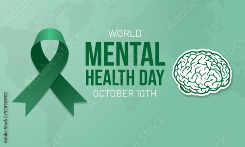 World Mental Health Day October 10th illustration on green isolated background