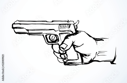 Hand with a gun. Vector drawing
