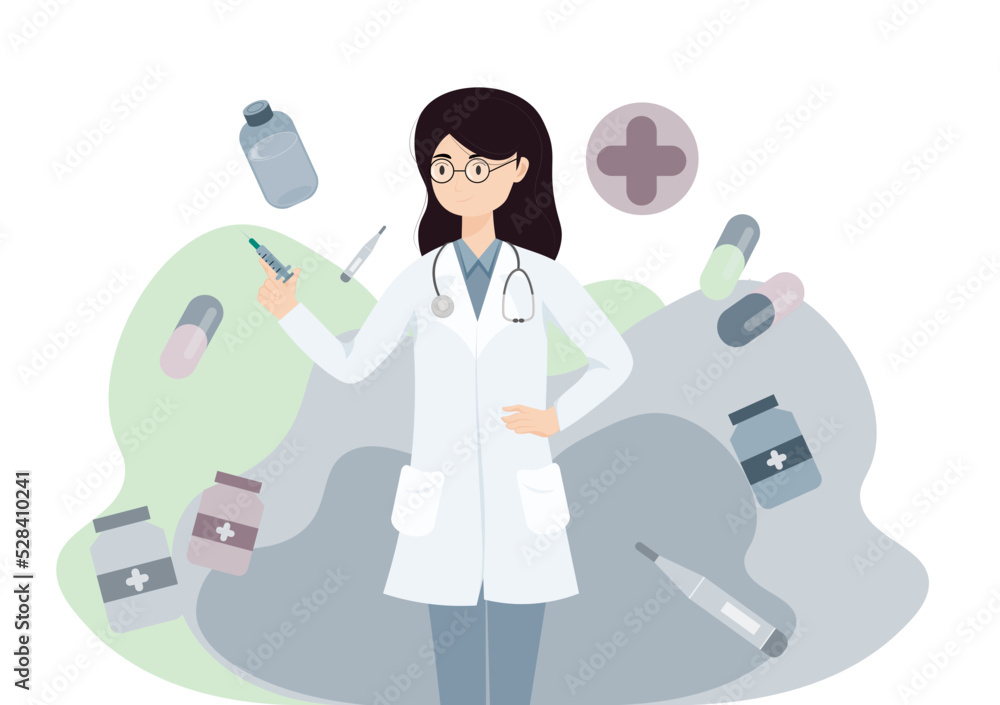 Fototapeta premium A doctor in the background of a hospital; illustration of a doctor