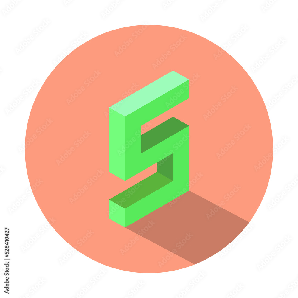 Isometric green number 5 with shadow in Light Salmon color circle Isometric green number 5 with shadow in Light Salmon color circle