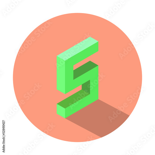 Isometric green number 5 with shadow in Light Salmon color circle