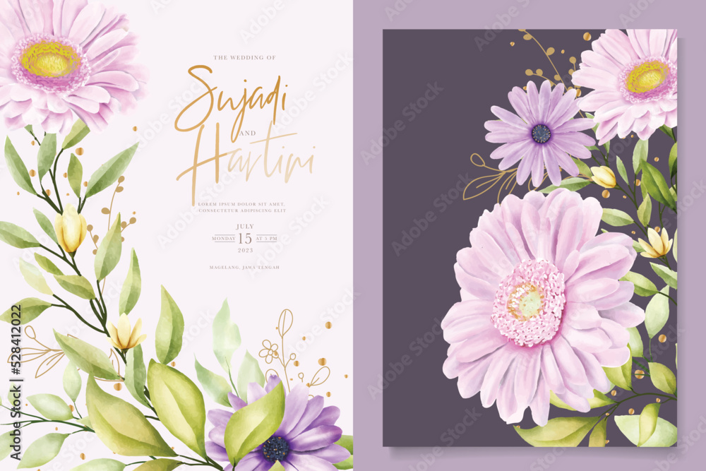 beautiful purple daisy background and wreath frame design Stock Vector ...