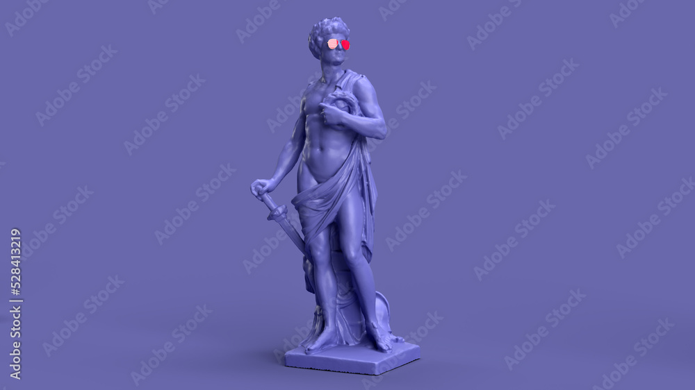 3d render, Very Peri color violet the statue is antique in full height 3d render, Very Peri color violet the statue is antique in full height