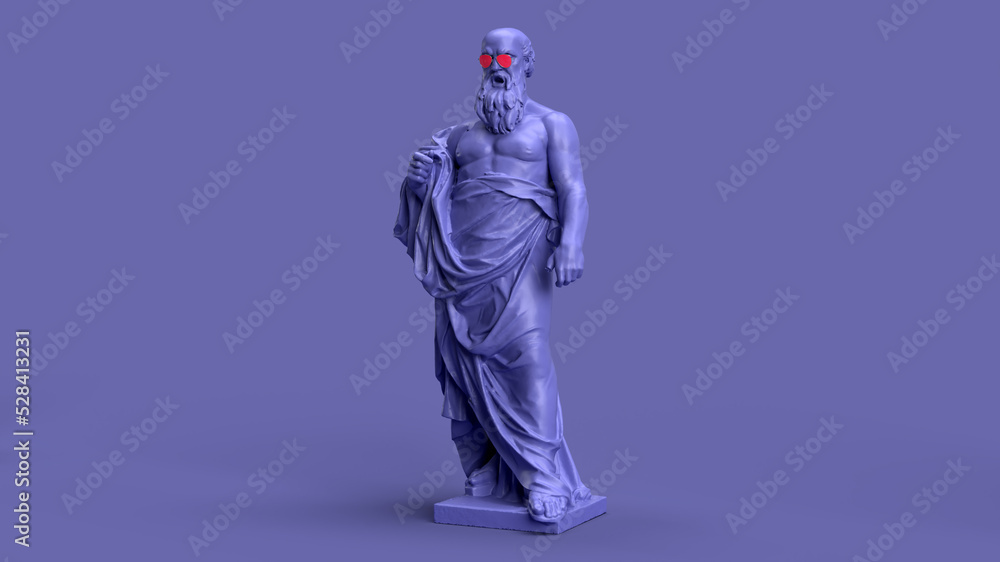 3d render, Very Peri color violet full-length statue of a bald man with a beard 3d render, Very Peri color violet full-length statue of a bald man with a beard