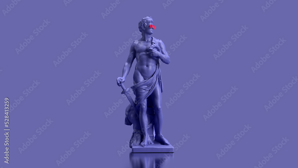 3d render, Very Peri color violet male statue with reflection
