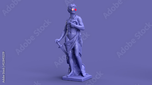 3d render, Very Peri color violet the statue is antique in full height