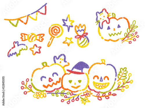 halloween pumpkin simple cute colorful hand drawn illustration set / ハロウィンのかぼちゃ シンプルでかわいいカラフルな手描きイラスト セット
