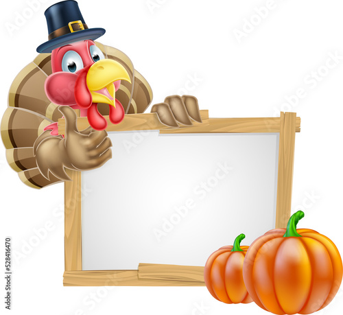 Thanksgiving Pilgrim Hat Turkey Pumpkin Sign photo