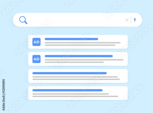Contextual Advertising Digital Marketing concept. Display Ads Targeting business flat vector illustration. Contextual advertising highlighted in color among the search results
