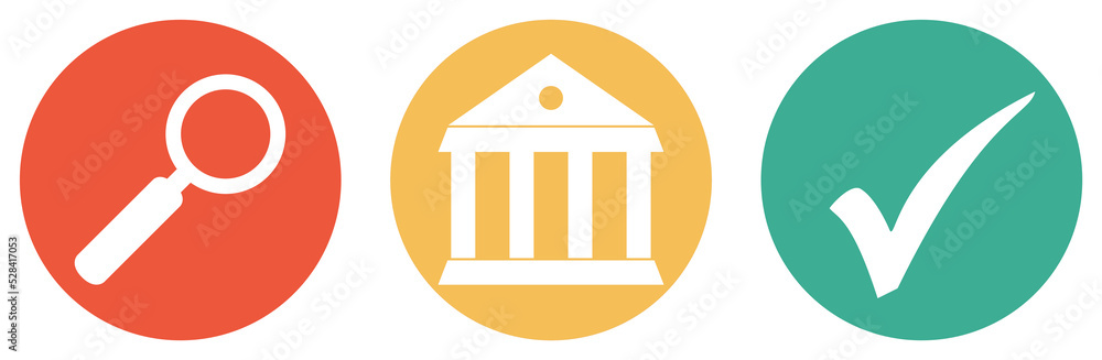 Universität, Sehenswürdigkeit oder Gebäude suchen - Bunter Button Banner Universität, Sehenswürdigkeit oder Gebäude suchen - Bunter Button Banner