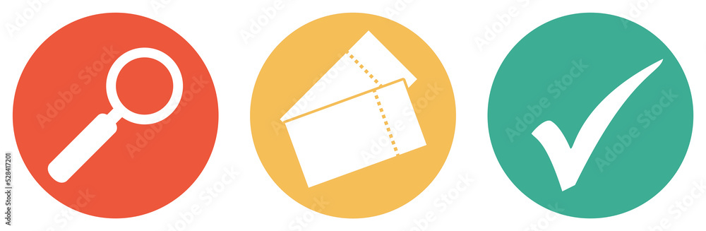 Ticket, Eintrittskarte oder Fahrschein suchen - Bunter Button Banner Ticket, Eintrittskarte oder Fahrschein suchen - Bunter Button Banner