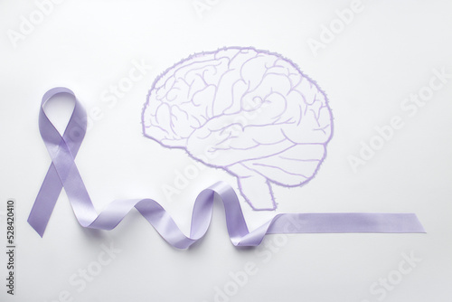 Принти на полотні Light purple ribbon on a white background with a painted watercolor model of the