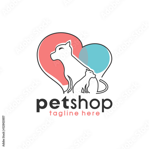 Dog and cat in love your pet shop or company