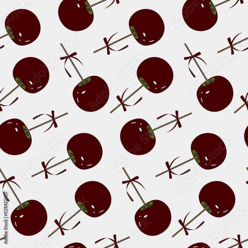 Red caramel apple seamless pattern, vector Halloween illustration.