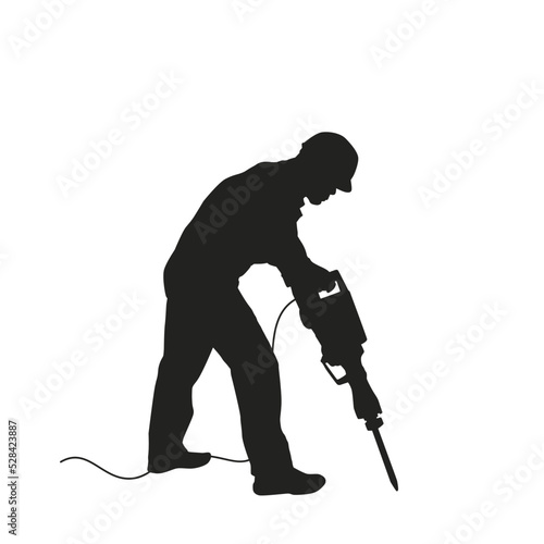 Worker Using Jackhammer Silhouette