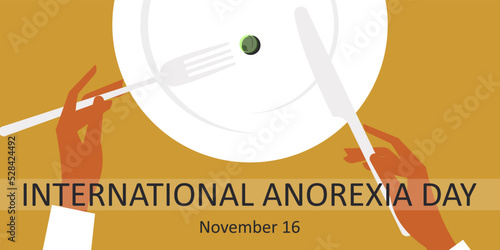 International Anorexia Day. November 16th. Mustard color horizontal poster. Vector.