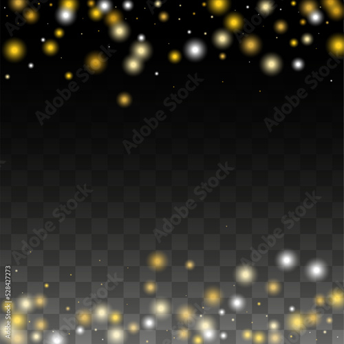 Gold Glitter Vector Texture on a Black. Golden Glow Pattern. Golden Christmas and New Year Snow. Golden Explosion of Confetti. Star Dust. Abstract Flicker Background with a Party Lights Design.