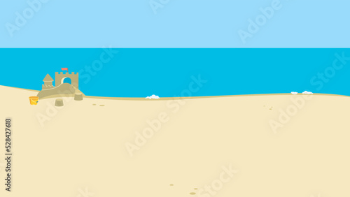 Sandy beach and sandcastle, illustration