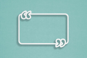 white quote box frame paper cut on grunge green background,  Texting quote boxes. Blank template quote text info design boxes quotation bubble blog quotes symbols