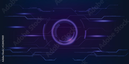 Vector illustration of futuristic digital HUD with grid line circuit digital pattern abstract dark blue purple future tech artwork and background.