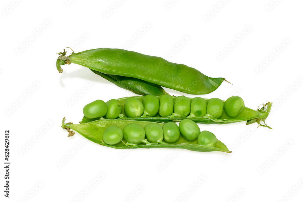 Sweet fresh green peas isolated on white background Sweet fresh green peas isolated on white background