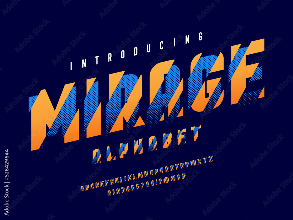 Vector of modern sliced style alphabet design with uppercase, numbers and symbols Stock Vector