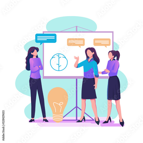 Brainstorm online meetup flat style illustration design