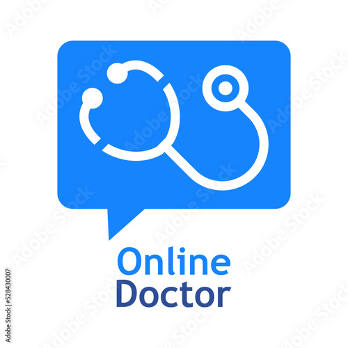 Telemedicina. Logo de médico en línea. Atención médica remota. Silueta de estetoscopio en burbuja de habla aislada