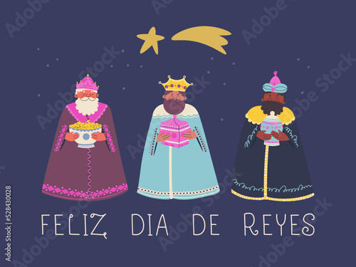 Print op canvas Lettering in Spanish Happy Three Magic Kings Day