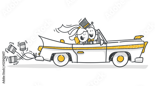 Strichfiguren / Strichmännchen: Cabrio, Hochzeitsauto, Brautauto. (Nr. 835)