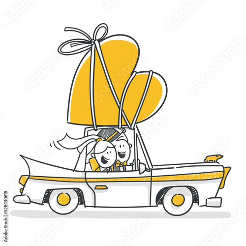 Strichfiguren / Strichmännchen: Hochzeitsauto, Brautauto. (Nr. 836)