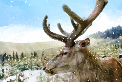 Print op canvas deer in the woods in winter. Realistic vector in Low Poly style.