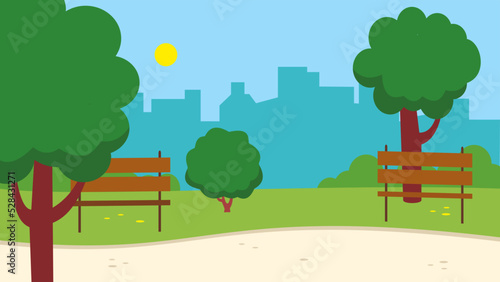 Park with trees and benches, illustration
