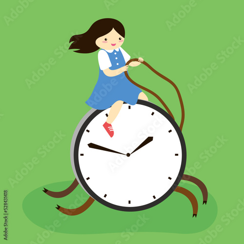 The girl runs on the watch with a sled