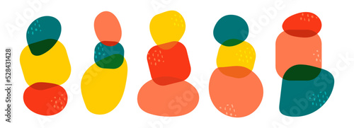 Balance pebble stone cairns figure vector Illustration. Circle irregular shape, organic round form. Abstract wellness rock tower. Simplicity calm and zen of cairn shape. Modern wall decor background