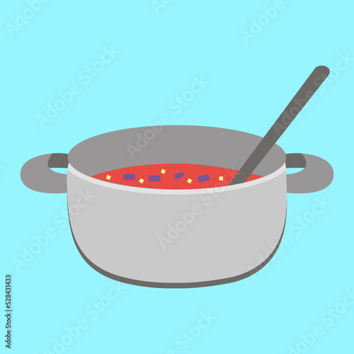 Casserole with borscht and ladle