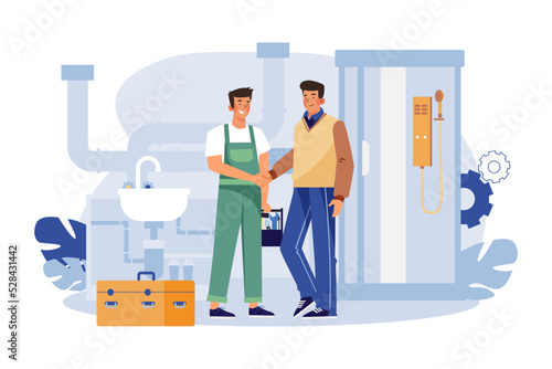 Handsome Plumber and Customer Shaking Hands