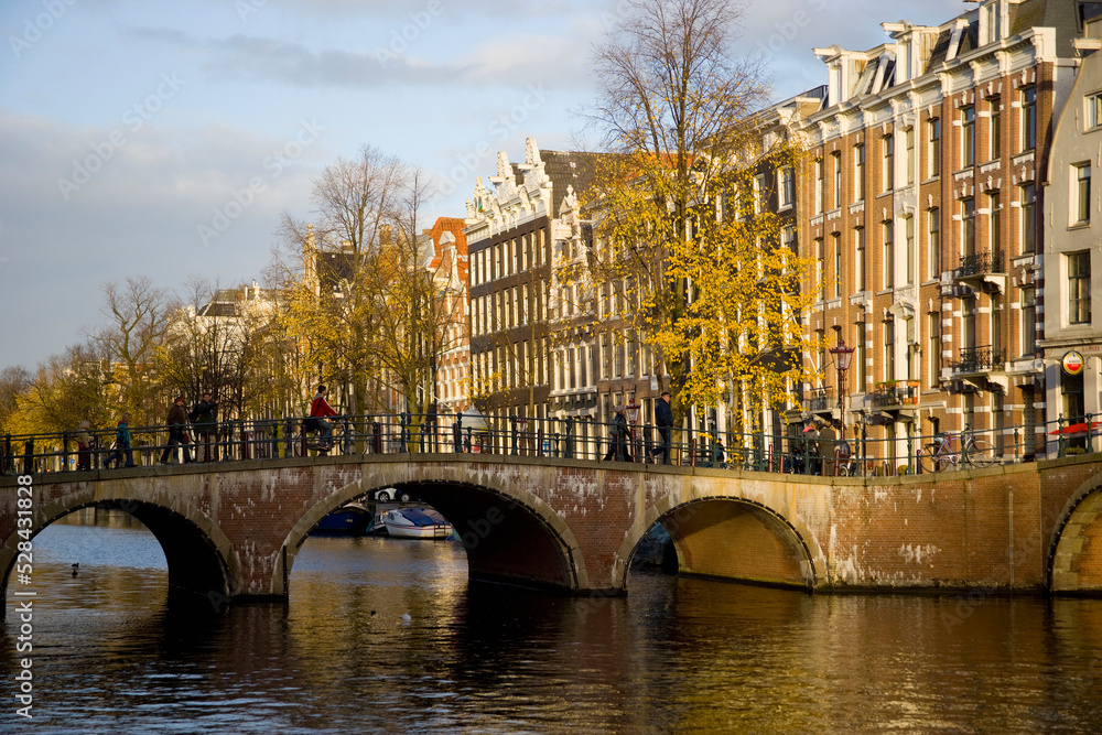 Amsterdam city canals in the fall