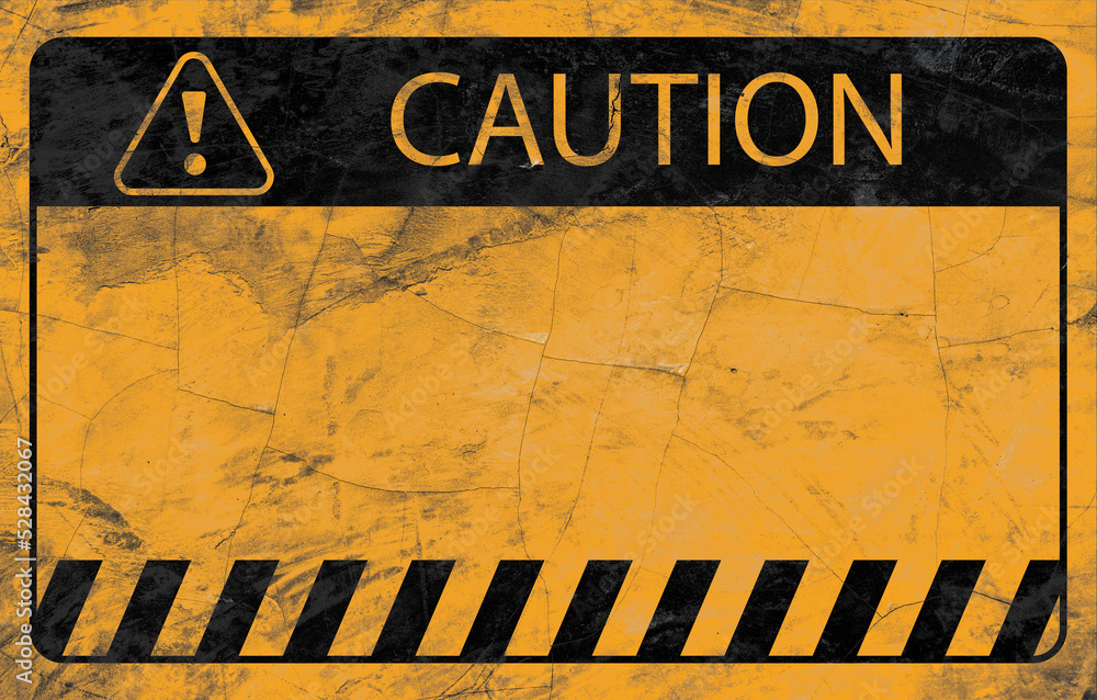Blank Caution sign or warning symbol on grunge yellow background for ...