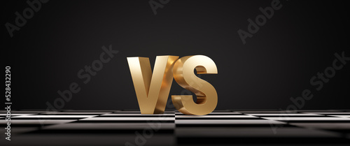 Fotografiet Versus or VS battle on chessboard with dark and fire ball background for competition between team , contestants and fighters by 3d render