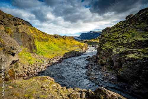 river and country volcanic landscape with rocks, Iceland